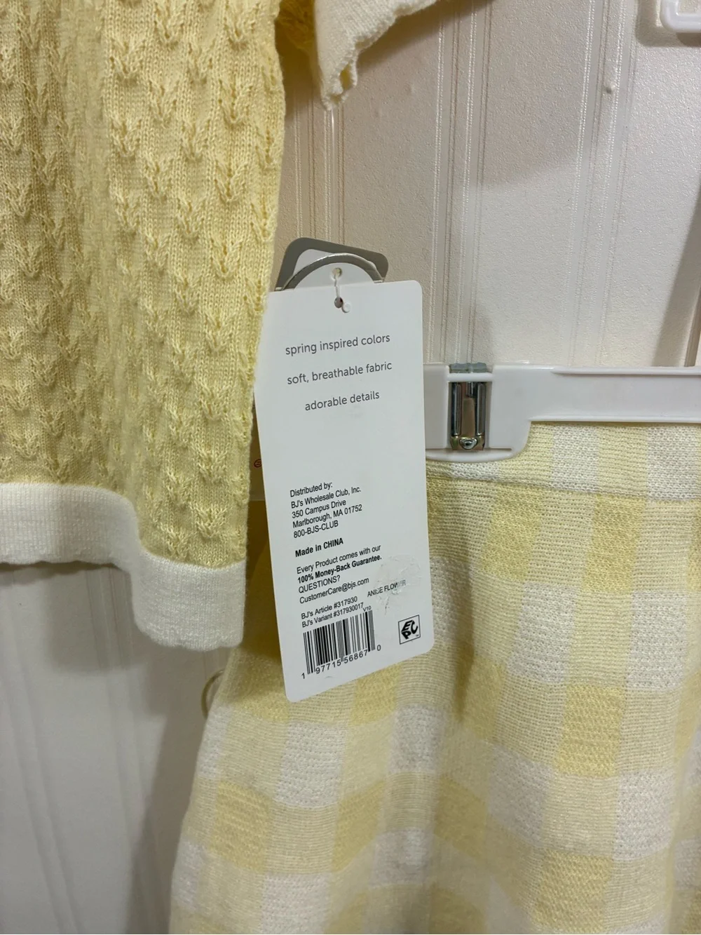 Little Lass Yellow and White Knit Polo Top with Matching Check Skirt